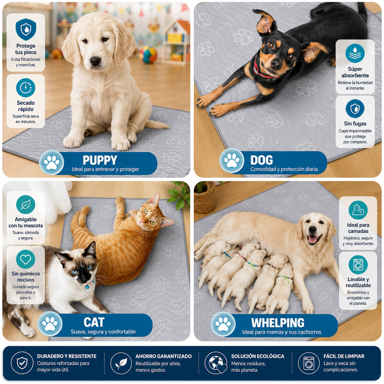 Paw-some Potty Party Pads: The Ultimate Pup Piddle Protection – Reusable, Absorbent, and Ready for Whelping Shenanigans – Waterproof Wonders for Your Floors – Made from Polyester Magic – Leakproof and Quick-Dry for the Fastest Fido! Available in Sizes for
